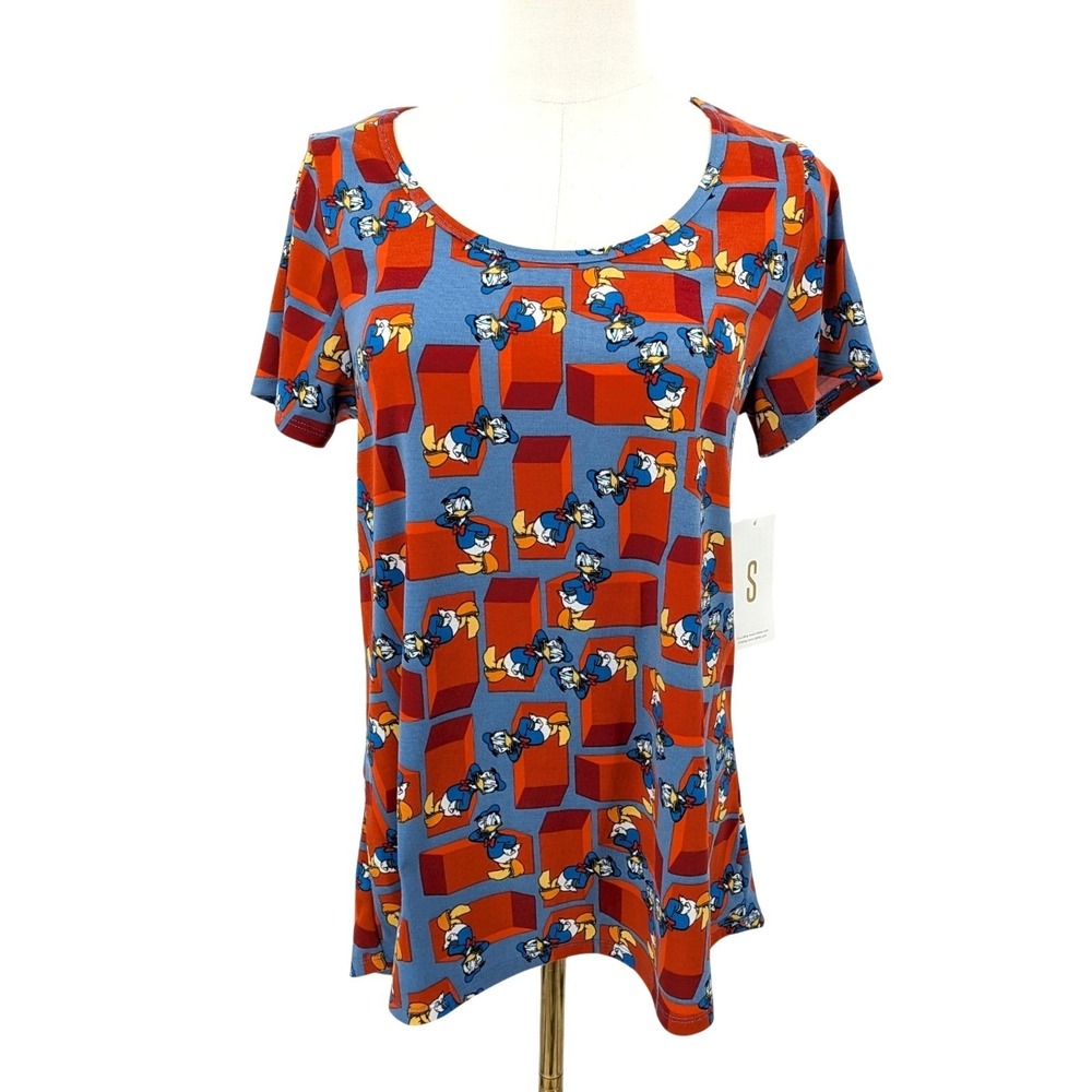 Disney LuLaRoe Donald Duck‎ Graphic Tunic Blue Orange Short Sleeve Sz S NWT